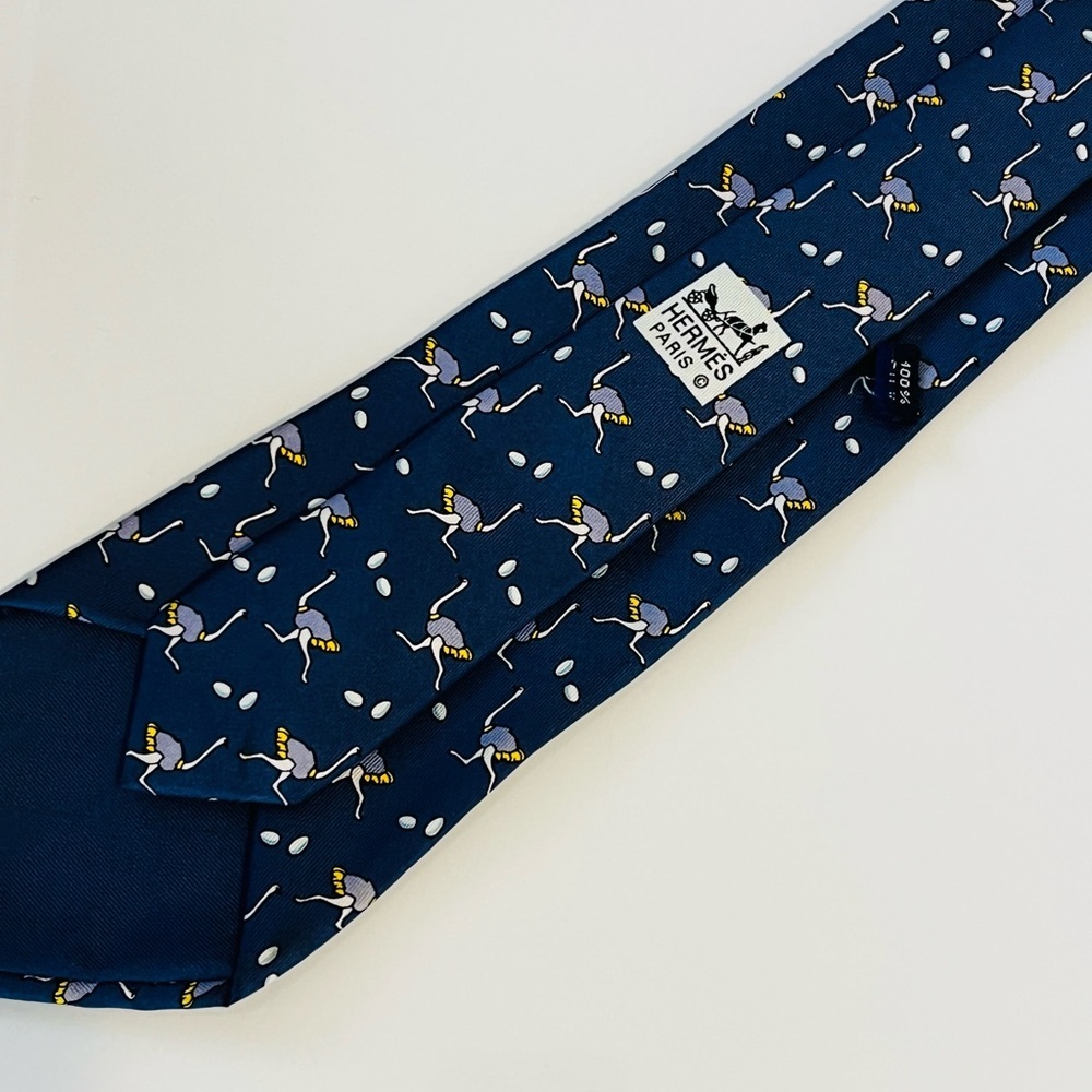 HERMES 7463 HA Men’s Neck Tie 100% Silk Vintage France Ostrich Eggs Navy - Picture 2 of 8